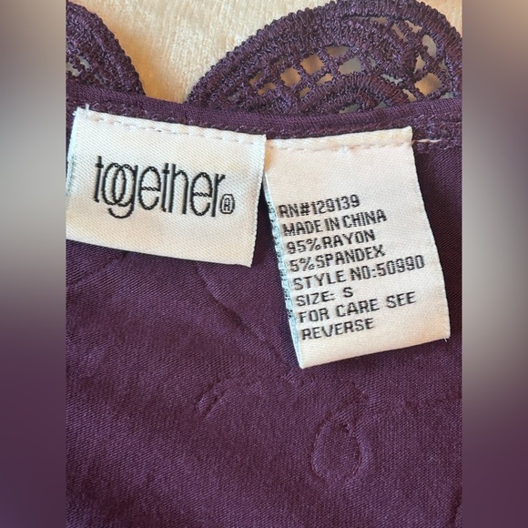 VTG TOGETHER Lace Trim Top Long Sleeve Women’s S Purple V Neck Romantic - Picture 2 of 12